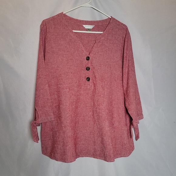 Christopher & Banks Linen Blend 3/4 Sleeve Pullover Tunic Top Heathered Red XL - Picture 2 of 10
